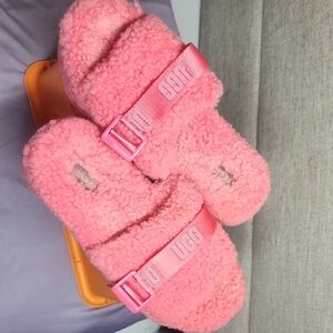 UGG Pink Fuzzy Slides
